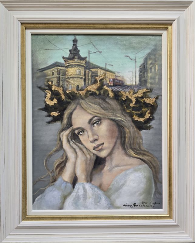 Beograđanka 1, ulje na platnu, luksuzno uramljena, sa 53×43 cm, bez 40×30 cm, sertifikat, Ivana Milenković, 23600 dinara