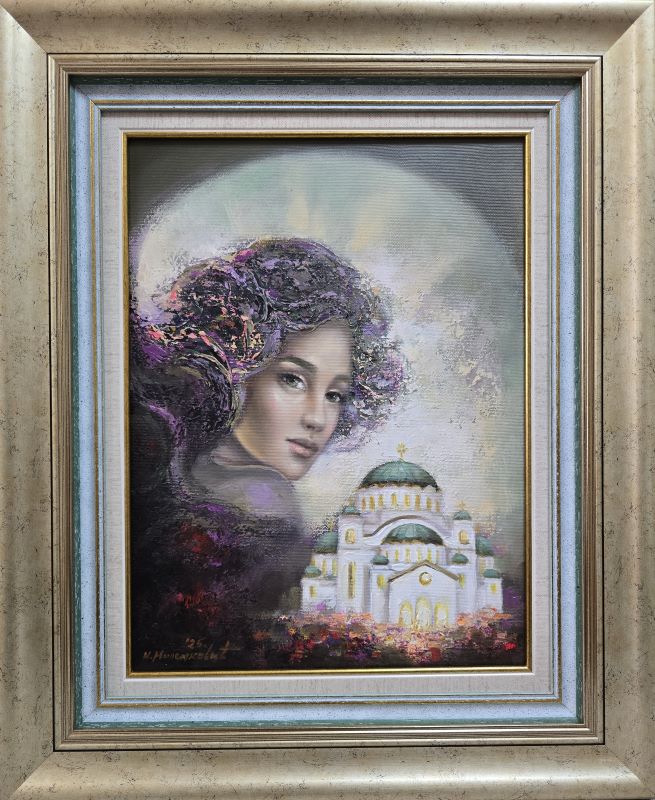 Beograđanka 2, ulje na platnu, luksuzno uramljena, sa 57×47 cm, bez 40×30 cm, sertifikat, Ivana Milenković, 23600 dinara