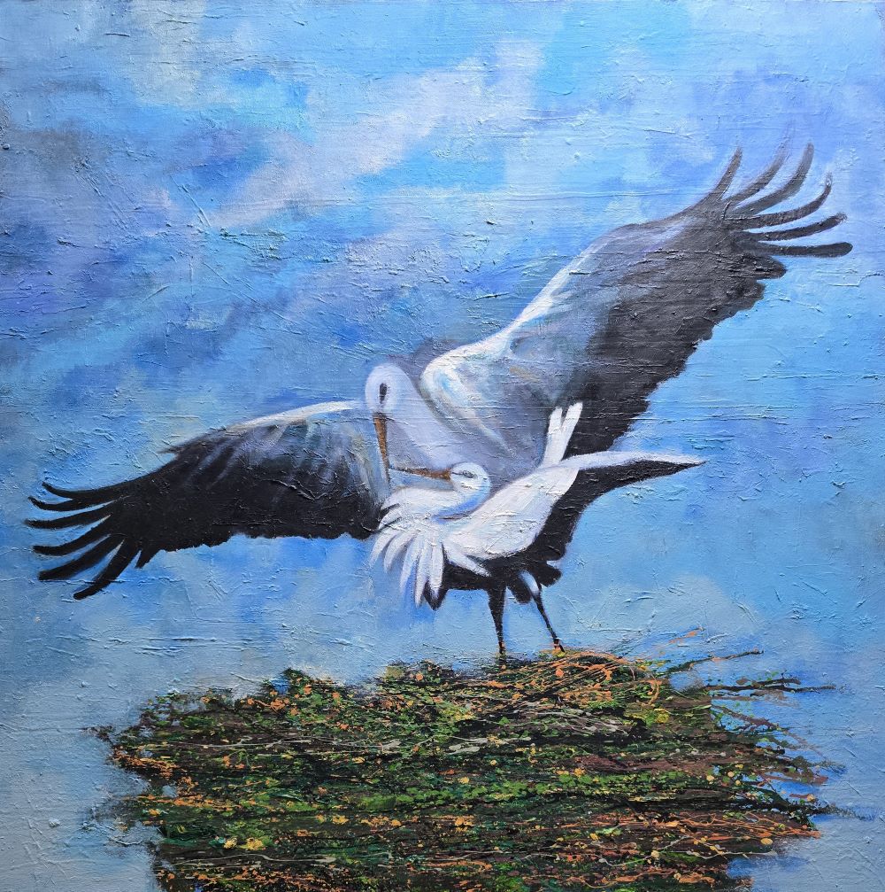 Dve rode, Ivan Vanja Milanović, ulje na platnu, 100×100 cm, sertifikat, 38940 dinara – Novogodišnja rasprodaja -45 % cena slike snižena – zbog velikih dimenzija sliku dovozimo na Vašu adresu samo lično preuzimanje ne šaljemo!