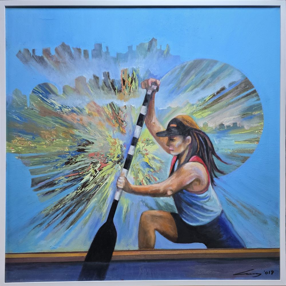 Kajakašica, Ivan Vanja Milanović, ulje na platnu, 100×100 cm, sertifikat, 38940 dinara – Novogodišnja rasprodaja -45 % cena slike snižena – zbog velikih dimenzija sliku dovozimo na Vašu adresu samo lično preuzimanje ne šaljemo!