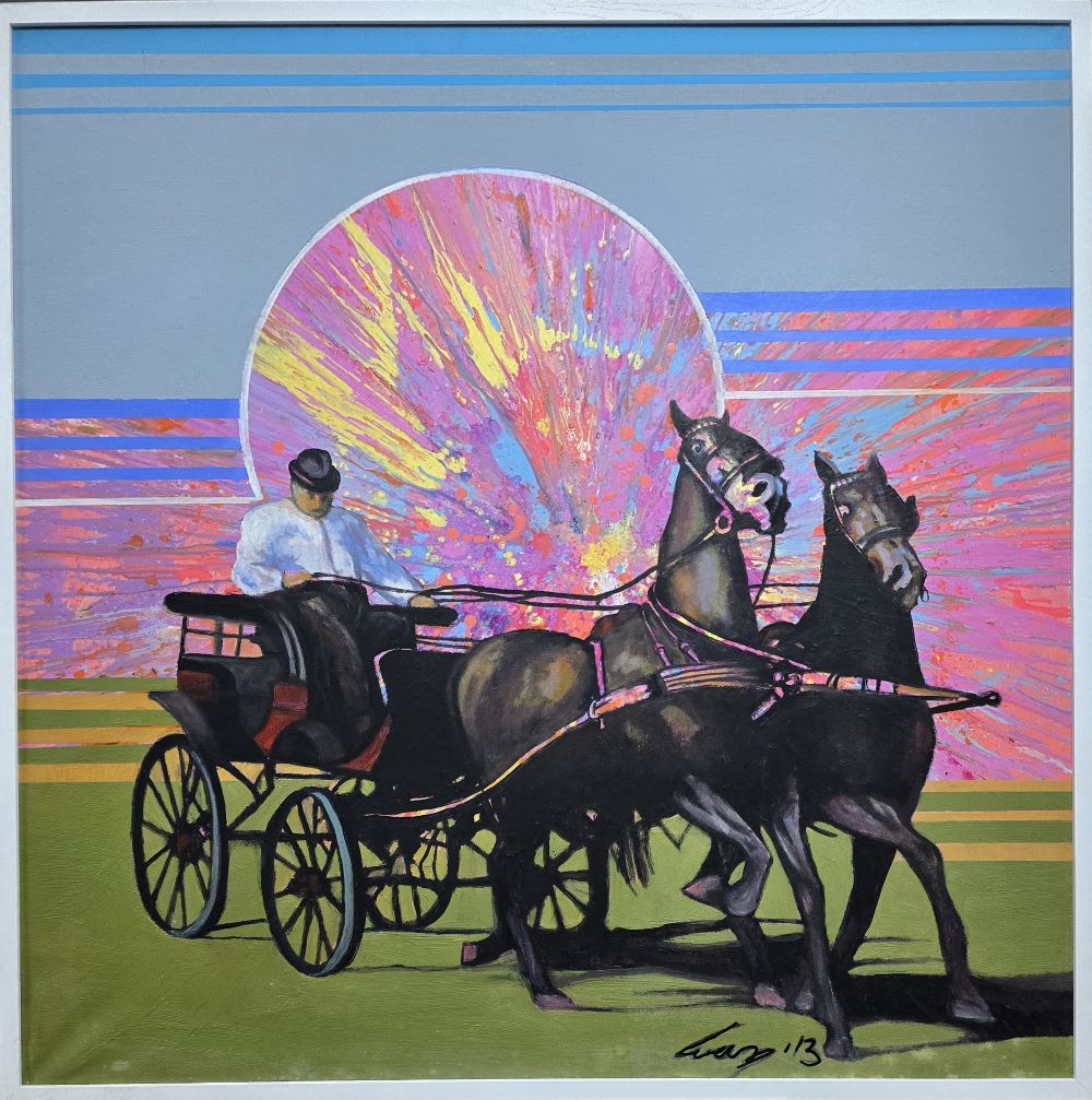 Kočije, Ivan Vanja Milanović, ulje na platnu, 100×100 cm, sertifikat, 38940 dinara – Novogodišnja rasprodaja -45 % cena slike snižena – zbog velikih dimenzija sliku dovozimo na Vašu adresu samo lično preuzimanje ne šaljemo!