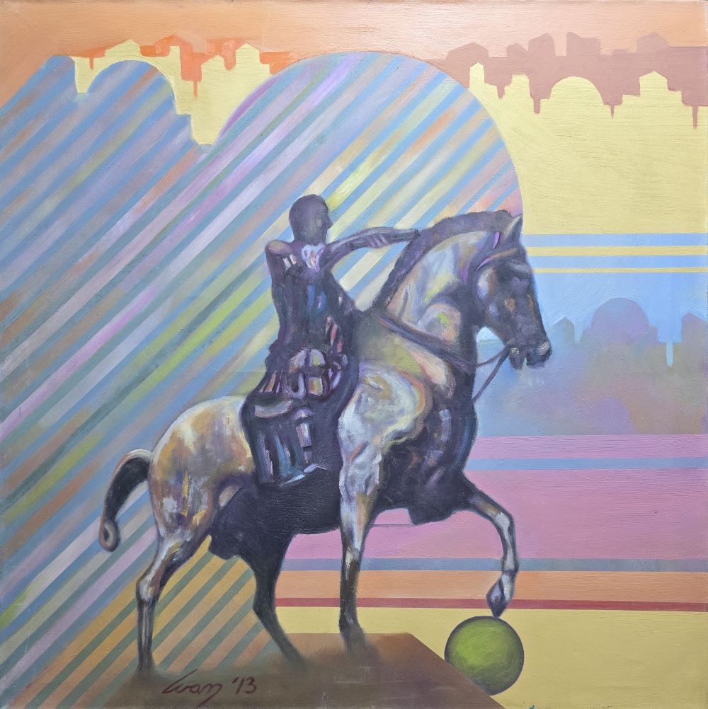 Konjanik, Ivan Vanja Milanović, ulje na platnu, 100×100 cm, sertifikat, 38940 dinara – Novogodišnja rasprodaja -45 % cena slike snižena – zbog velikih dimenzija sliku dovozimo na Vašu adresu samo lično preuzimanje ne šaljemo!