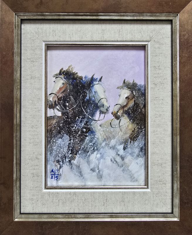 Konji 4, Dragan Tasić, akril na lesonitu, sa 28×23 cm, bez 17×13 cm, sertifikat, 6490 dinara