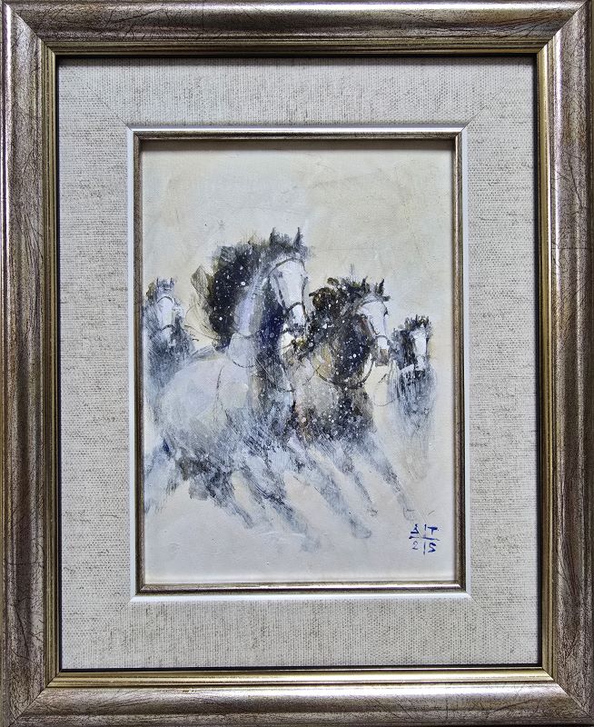 Konji 6, Dragan Tasić, akril na lesonitu, sa 28×23 cm, bez 17×13 cm, sertifikat, 6490 dinara