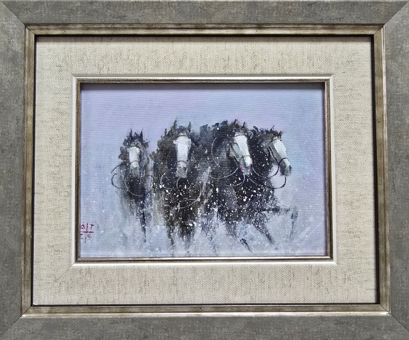 Konji 7, Dragan Tasić, akril na lesonitu, sa 23×28 cm, bez 13×17 cm, sertifikat, 6490 dinara