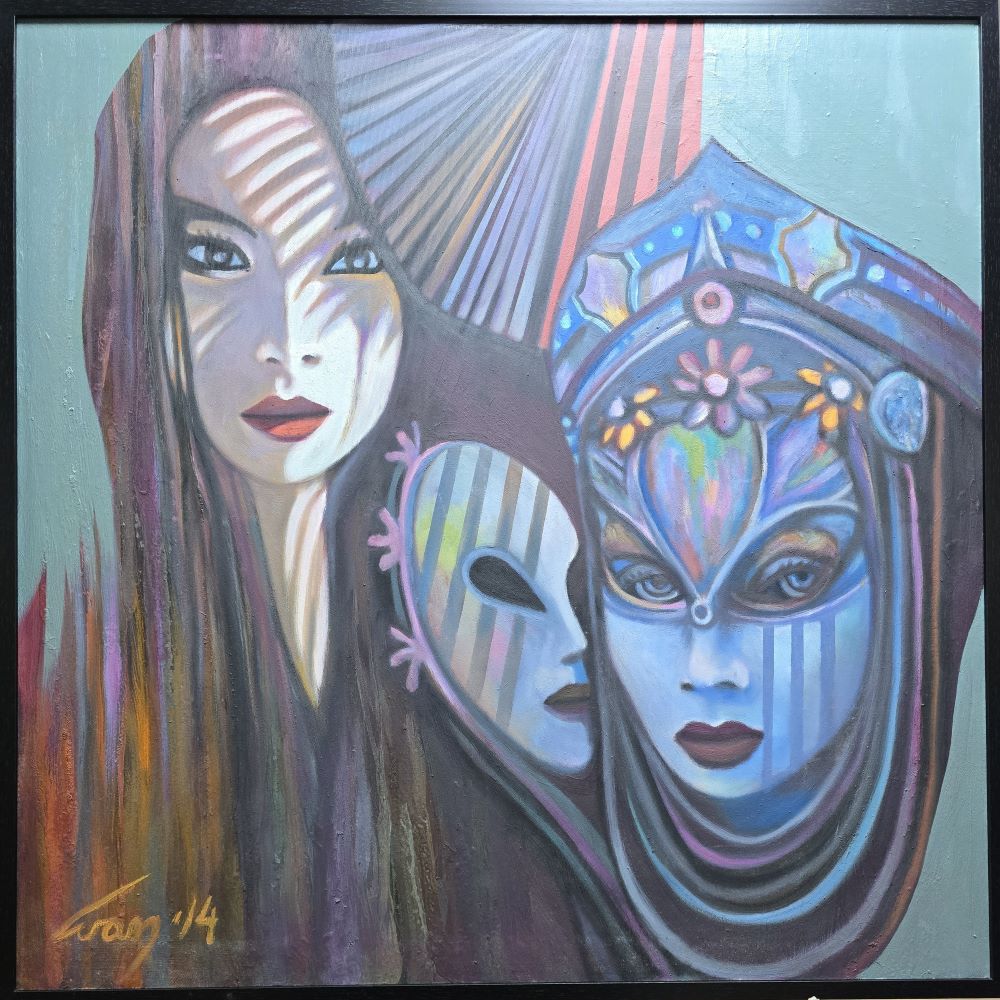 Maske, Ivan Vanja Milanović, ulje na platnu, 100×100 cm, sertifikat, 38940 dinara – Novogodišnja rasprodaja -45 % cena slike snižena – zbog velikih dimenzija sliku dovozimo na Vašu adresu samo lično preuzimanje ne šaljemo!