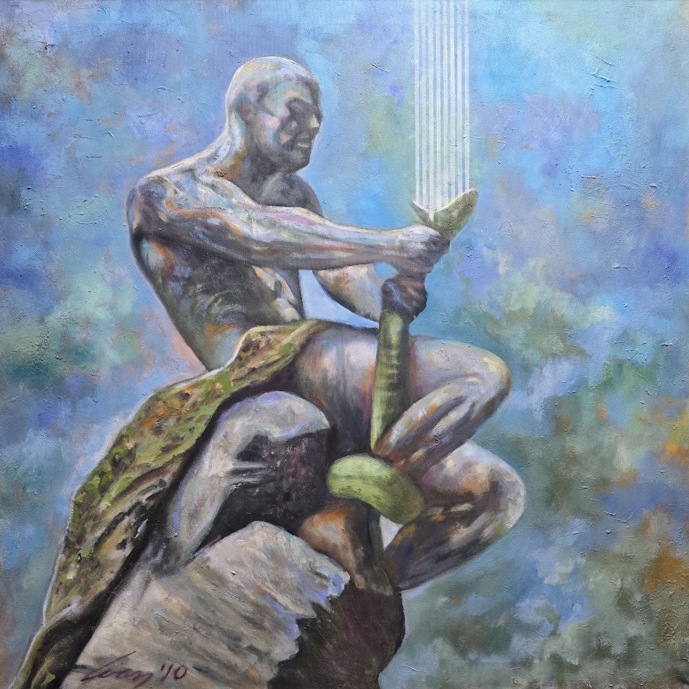 Orfej, Ivan Vanja Milanović, ulje na platnu, 100×100 cm, sertifikat, 38940 dinara – Novogodišnja rasprodaja -45 % cena slike snižena – zbog velikih dimenzija sliku dovozimo na Vašu adresu samo lično preuzimanje ne šaljemo!