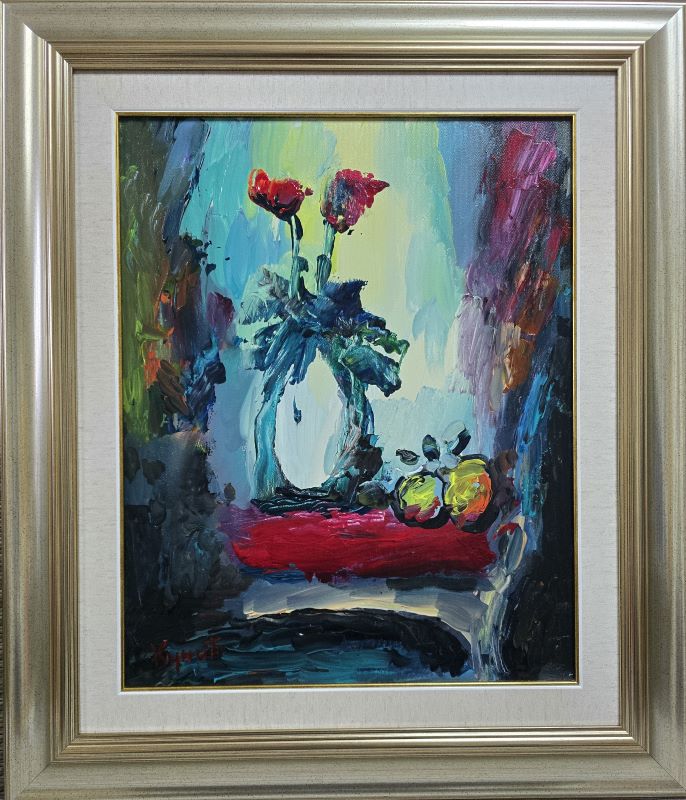 Vaza sa cvećem 2, ulje na platnu, Dragan Kunić, sertifikat, sa 71×61 cm, lux ram, bez 50×40 cm, 25960 dinara
