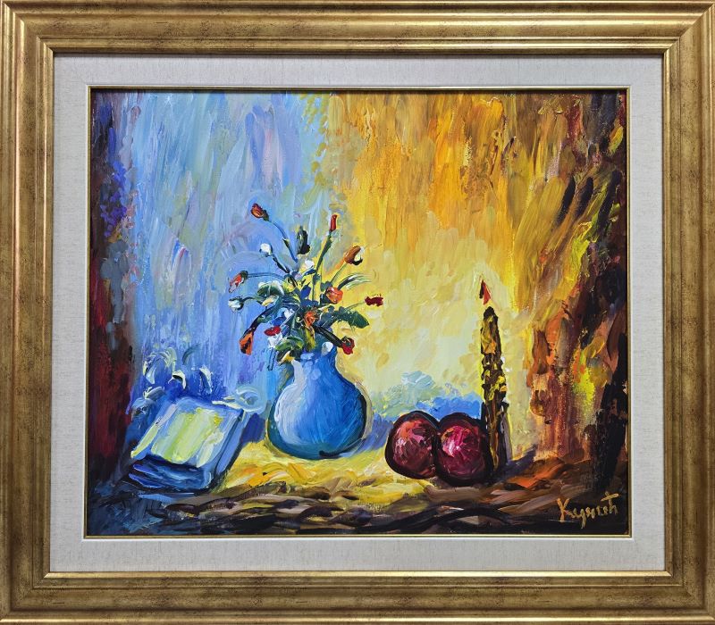 Vaza sa cvećem 5, ulje na platnu, Dragan Kunić, sertifikat, sa 69×79 cm, lux ram, bez 50×60 cm, 33040 dinara