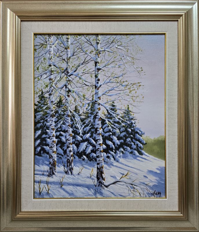 Zimska priča, Aleksandar Injac, ulje na platnu, luks uramljena, sa 71×61 cm, bez 50×40 cm, sertifikat, 23600 dinara