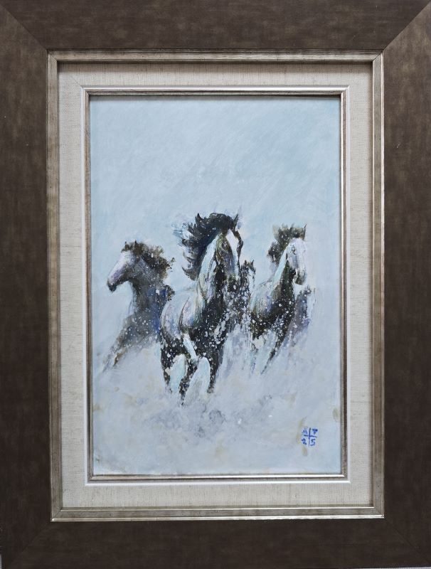 Konji 13, Dragan Tasić, akril na platnu kaširano na kartonu, sa 42×32 cm, bez 30×20 cm, sertifikat, 8850 dinara