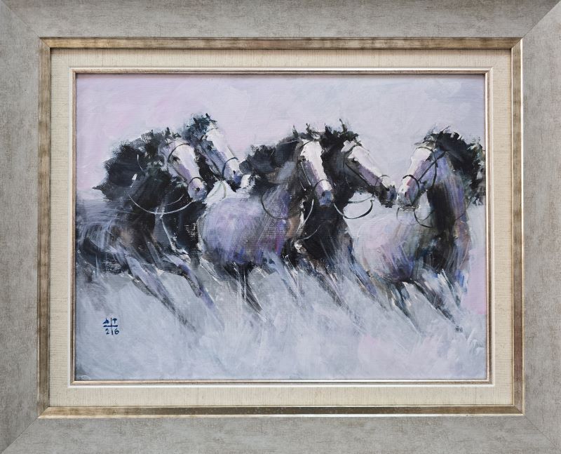 Konji 20, Dragan Tasić, akril na platnu kaširano na kartonu, sa 42×52 cm, bez 30×40 cm, sertifikat, 11210 dinara