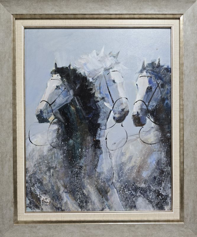 Konji 27, Dragan Tasić, akril na platnu kaširano na kartonu, sa 62×52 cm, bez 50×40 cm, sertifikat, 14160 dinara