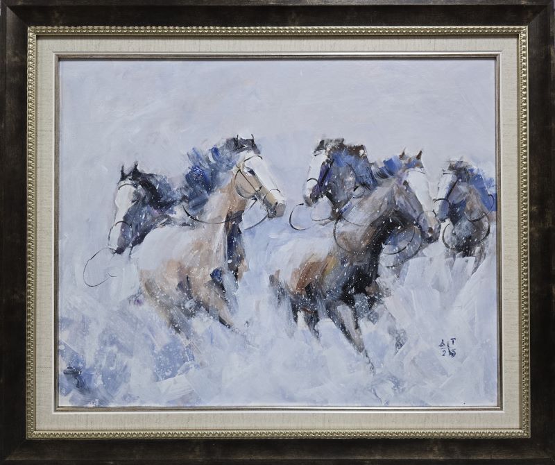 Konji 29, Dragan Tasić, akril na platnu kaširano na kartonu, sa 51×61 cm, bez 40×50 cm, sertifikat, 14160 dinara