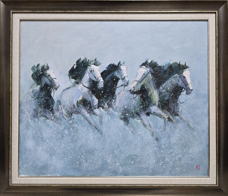 Konji 31, Dragan Tasić, akril na platnu kaširano na kartonu, sa 60×70 cm, bez 50×60 cm, sertifikat, 17700 dinara