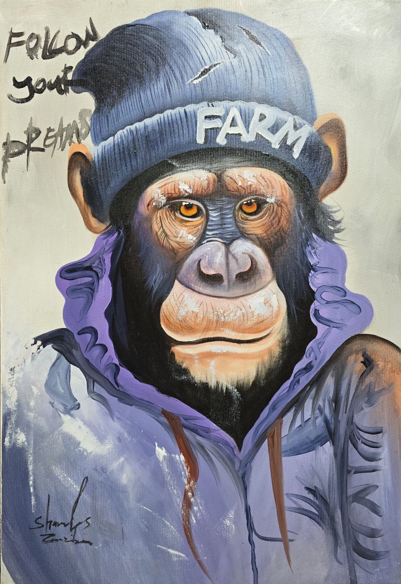 Majmun, akril na platnu, slikar Sharih sa Zantibara, sertifikat, 80×55 cm, 41300 dinara