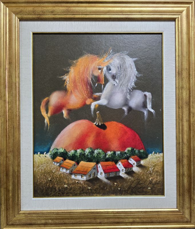 Srem III, Janoš Mesaroš, kombinovana pastel ulje tehnika, luksuzno uramljena, sa ramom 69×59 cm, bez rama 50×40 cm, sertifikat, 70800 dinara