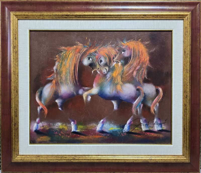 Trio snova III, Janoš Mesaroš, kombinovana pastel ulje tehnika, luksuzno uramljena, sa ramom 61×71 cm, bez rama 40×50 cm, sertifikat, 70800 dinara