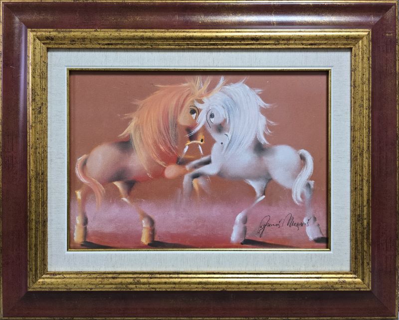 Zaljubljivanje III, Janoš Mesaroš, pastel, luksuzno uramljena, sa ramom 44×54 cm, bez rama 25×35 cm, sertifikat, 35400 dinara