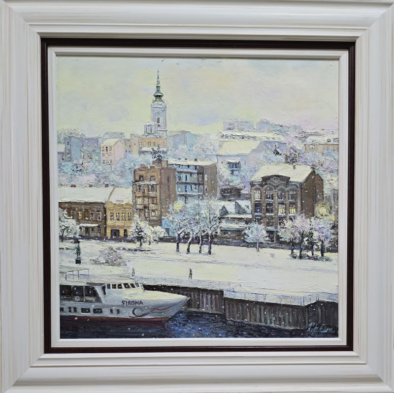 Zima u Beogradu, Olja Nikonova, ulje na platnu, sa 55×55 cm, bez 40×40 cm, sertifikat, 38940 dinara