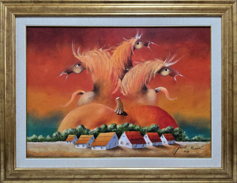 Čuvarkuća, Janoš Mesaroš, kombinovana pastel ulje lak, sa 69×89 cm, bez 50×70 cm, sertifikat, 82600 dinara