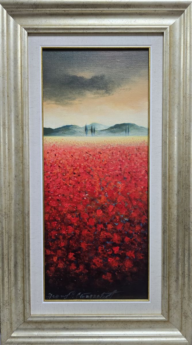 Makovi, prof. FLU Nenad Stanković, ulje na platnu, sa 69×40 cm, bez 51×22 cm, 2026., sertifikat, 70800 dinara