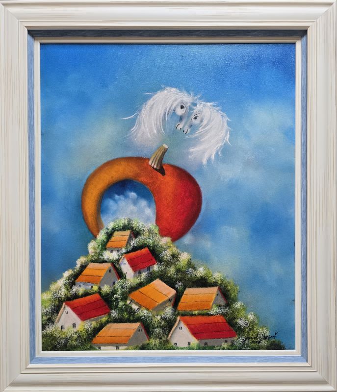 Prosulo se moje selo, Janoš Mesaroš, ulje na platnu, sa 81×69 cm, bez 65×55 cm, sertifikat, lux ram, 2026., 153400 dinara