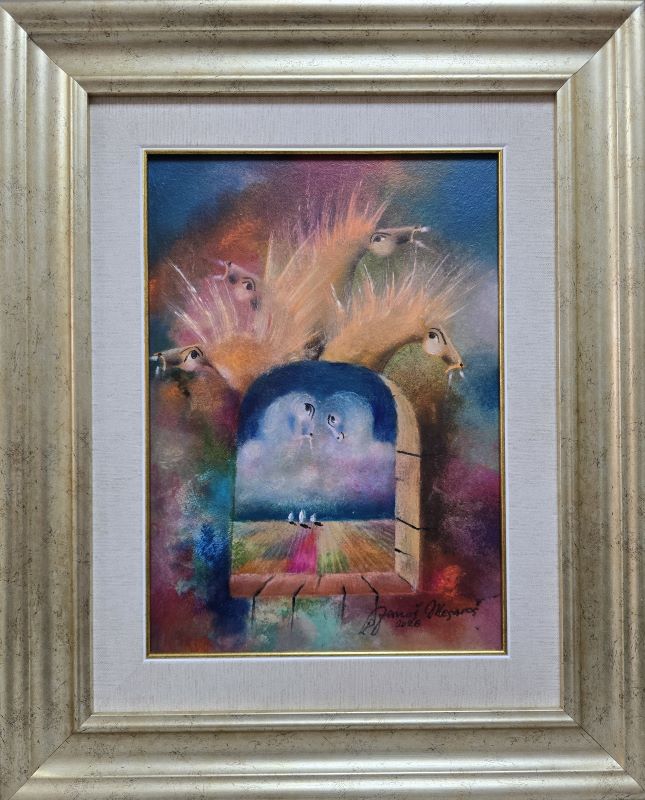 Prozor V, Janoš Mesaroš, kombinovana tehnika lak pastel, luksuzno uramljen, sa 55×45 cm, bez 35×25 cm, sertifikat, 47200 dinara