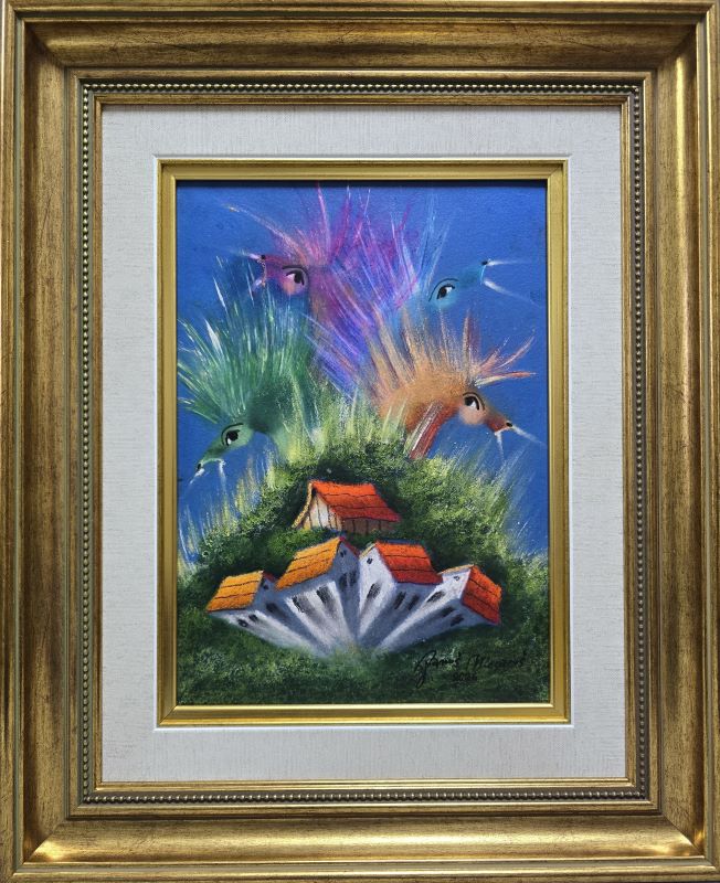 Vremeplov V, Janoš Mesaroš, kombinovana tehnika lak pastel, luksuzno uramljen, sa 55×45 cm, bez 35×25 cm, sertifikat, 47200 dinara