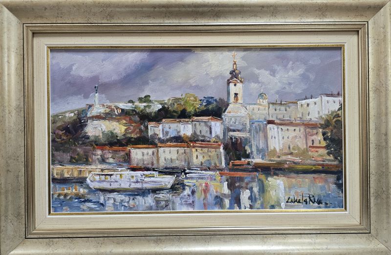 Beograd 3, Rade Laketa, ulje na platnu, luks uramljena, sa 43×64 cm, bez 29×50 cm, sertifikat, 18880 dinara