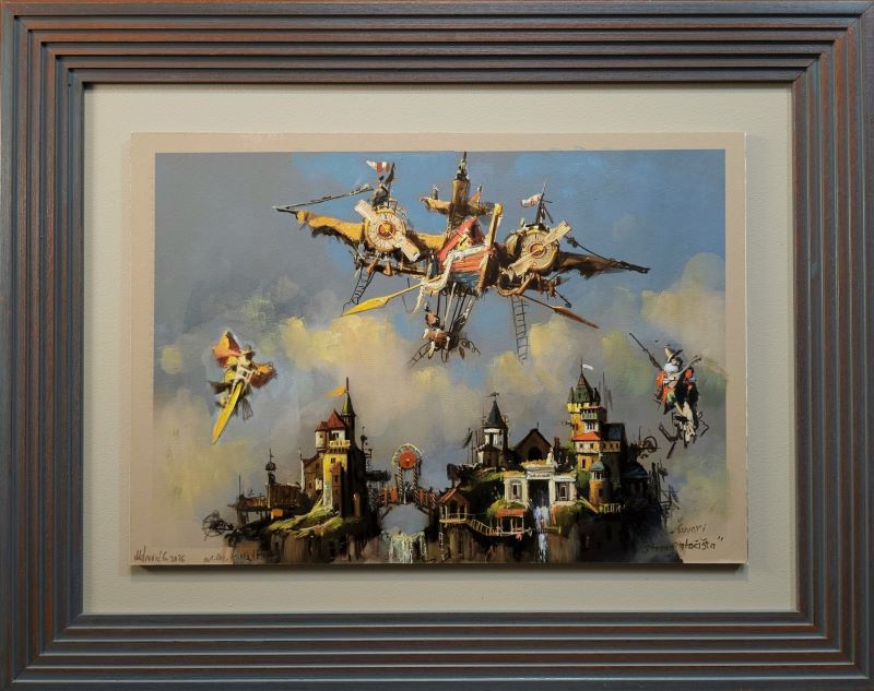 Čuvari starog utočišta, Goran Mitrović, sa ramom 55×71 cm, bez rama 35×50 cm, digitalna kombinovana tehnika sa dodatim aplikacijama i islikanim detaljima uljanom bojom, unikat slika, sertifikat, 49560 dinara