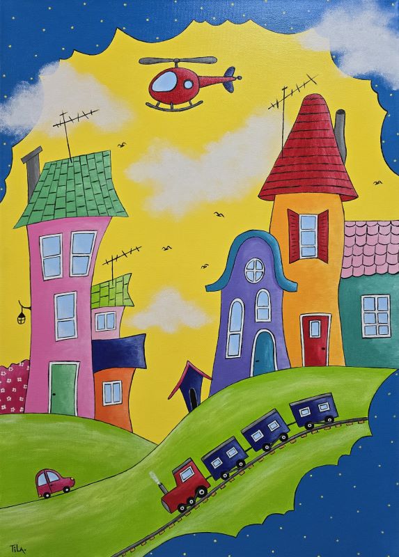Helikopter, akril na platnu, 70×50 cm, Tijana L., sertifikat, 23600 dinara