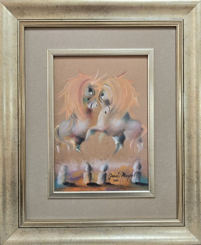 Nežnost VI, Janoš Mesaroš, pastel, luksuzno uramljena sa staklom, sa 51×43 cm, bez 30×21 cm, sertifikat, 33040 dinara