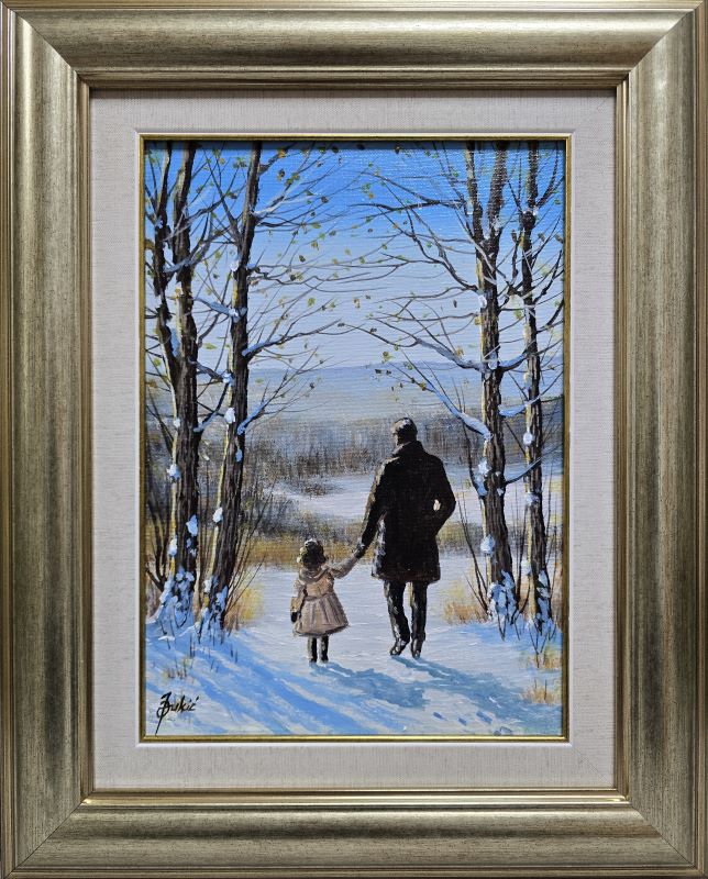 Zimska šetnja, Jadran Đukić, ulje na platnu, sa 51×41 cm, bez 35×25 cm, sertifikat, lux uramljena, 16520 dinara